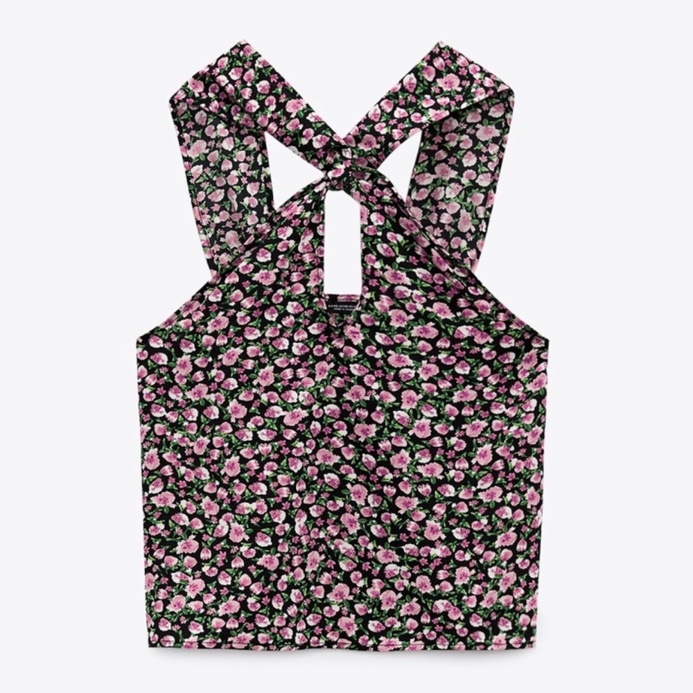 Zara Floral Print Criss-Cross Halter Top Spring Lightweight Shirt Sz S NWT